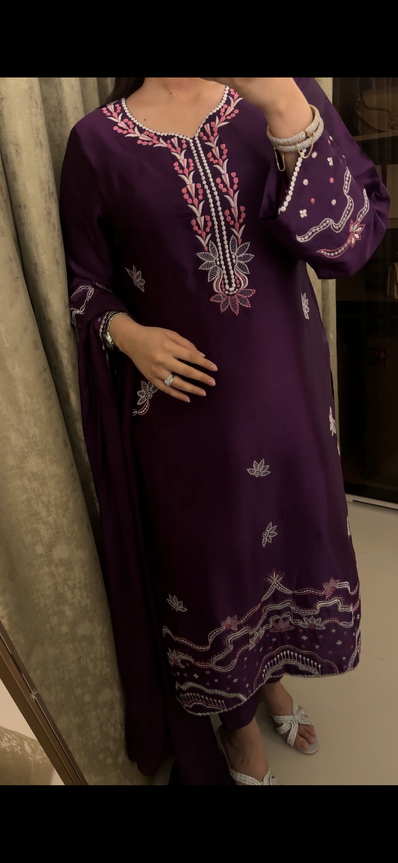 Plum embroidered dress