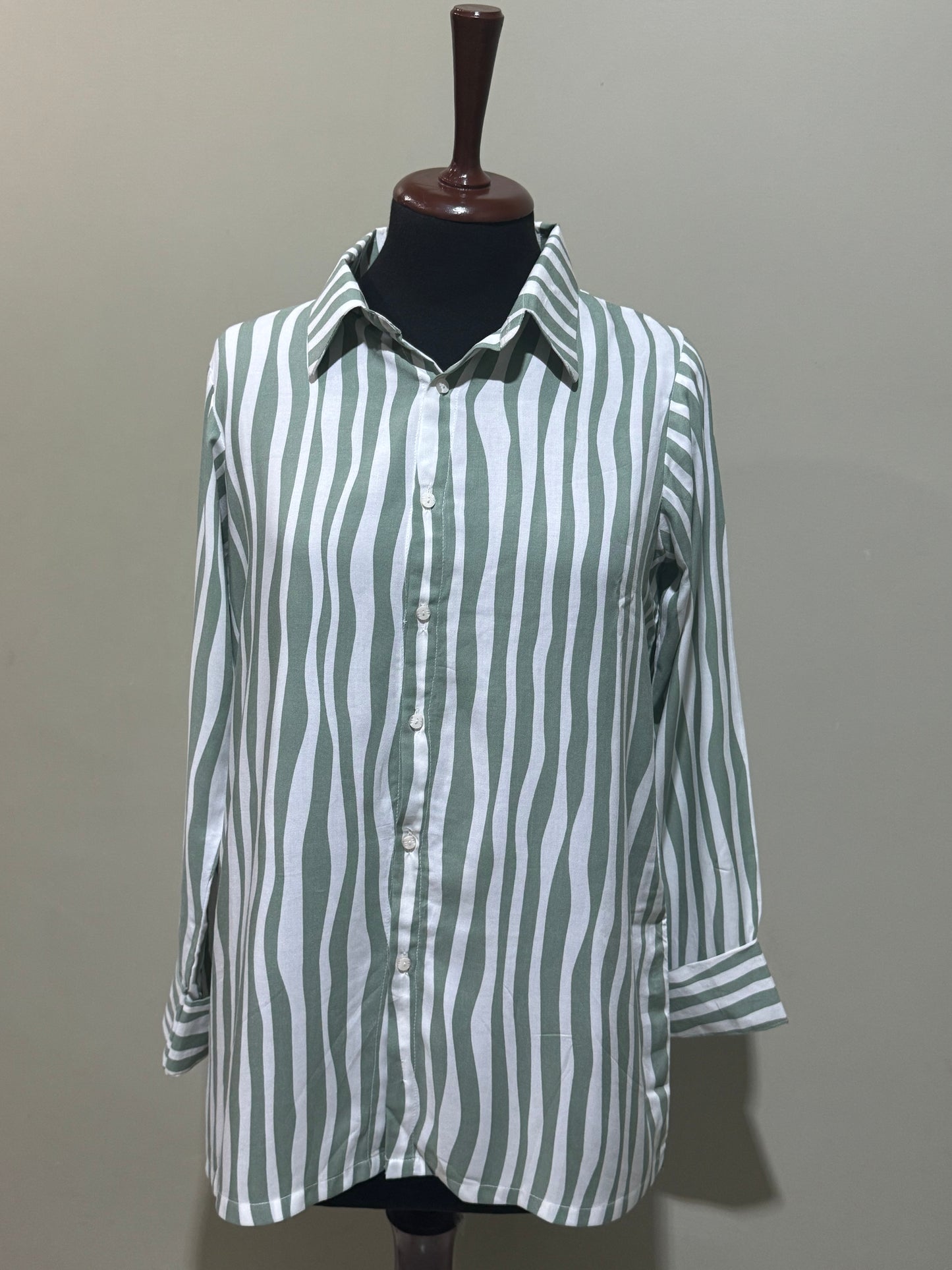 Sage green striped button down