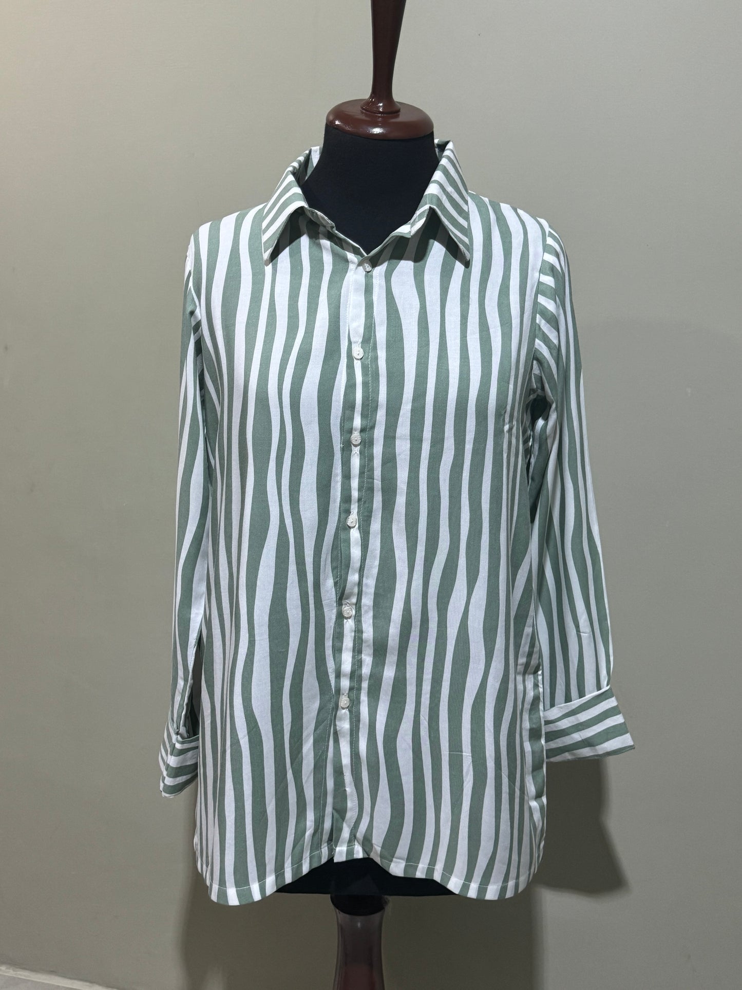 Sage green striped button down