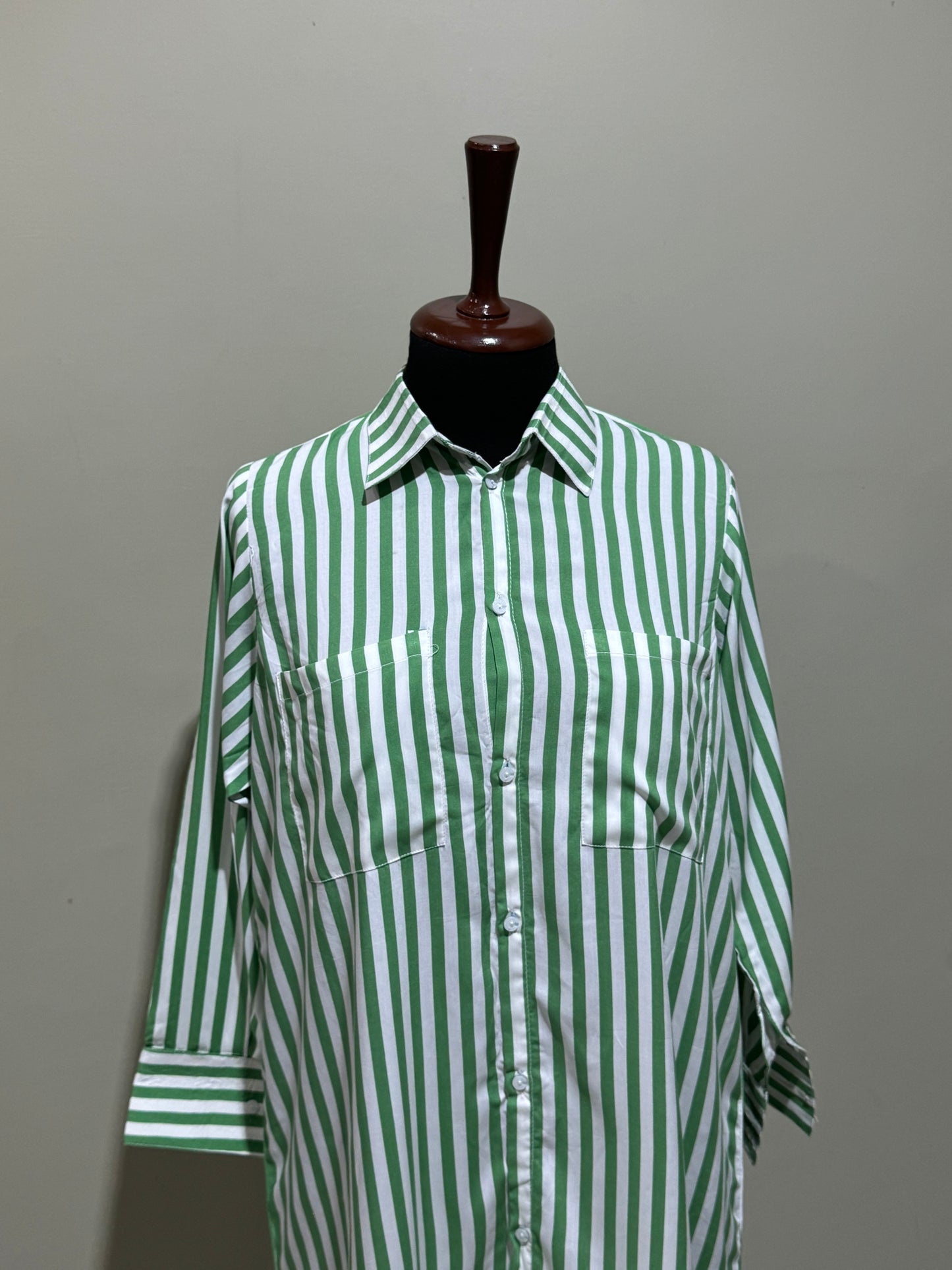 Green striped button down