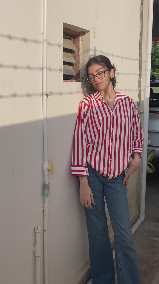 Red stripped button down